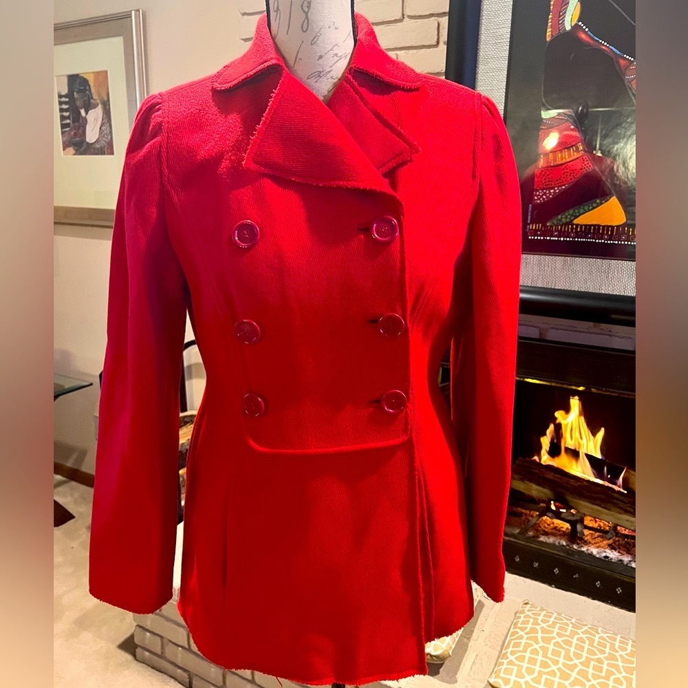 Stylish Red Pea Coat.